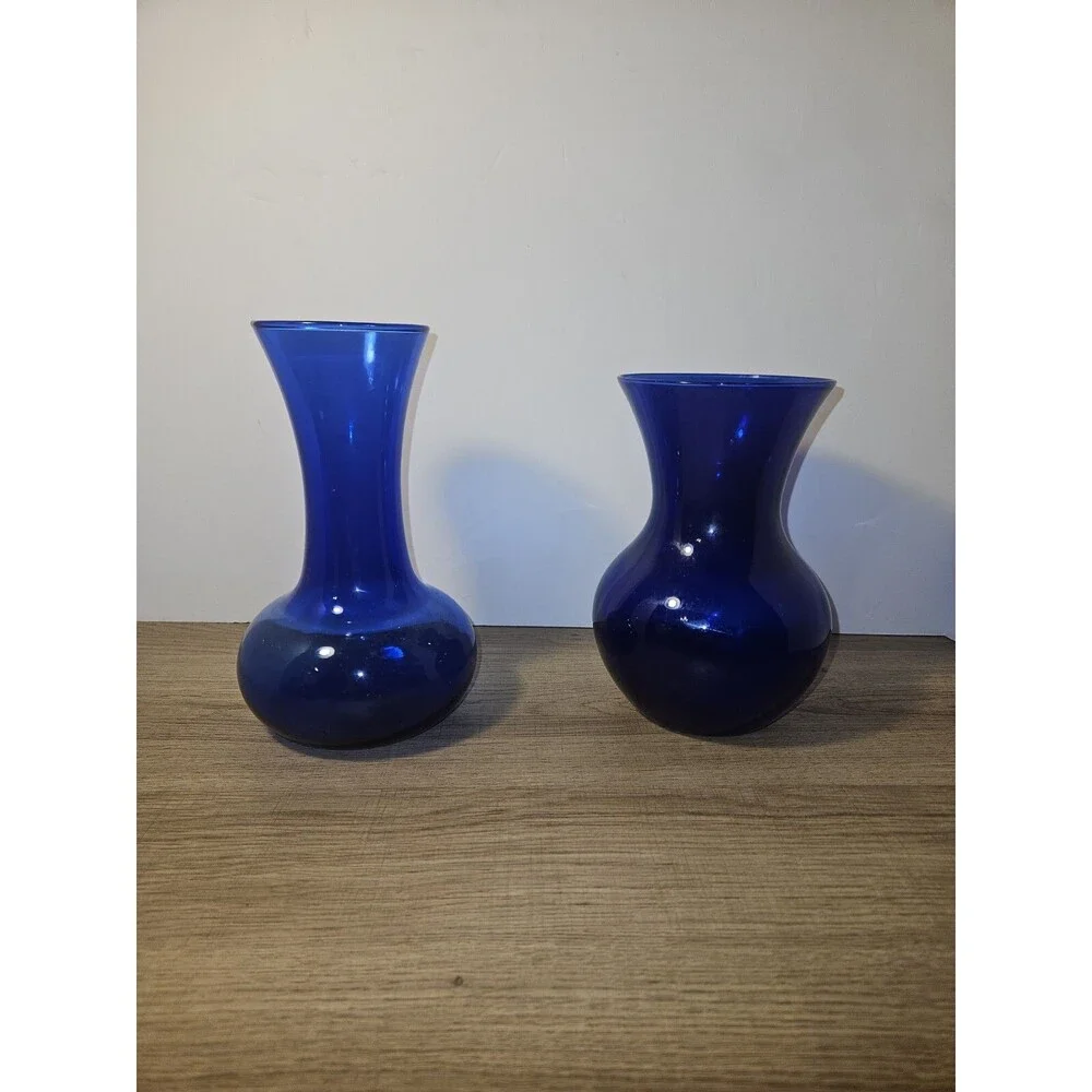 Vtg Cobalt Blue Vase Set 7